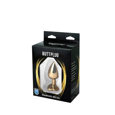 Gold medium heart-shaped butt plug with pink crystal