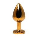 Gold medium heart-shaped butt plug with red crystal