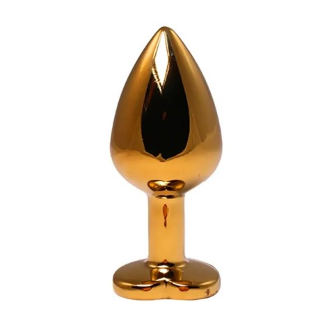 Gold medium heart-shaped butt plug with red crystal