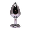 Silver medium heart-shaped butt plug with black crystal