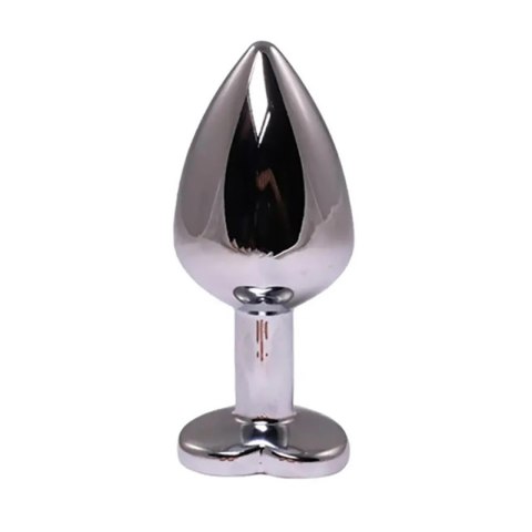 Silver medium heart-shaped butt plug with pink crystal