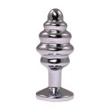 Silver medium ribbed butt plug with white crystal