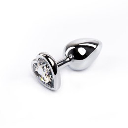 Silver small heart-shaped butt plug with white crystal