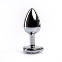 Silver small heart-shaped butt plug with white crystal