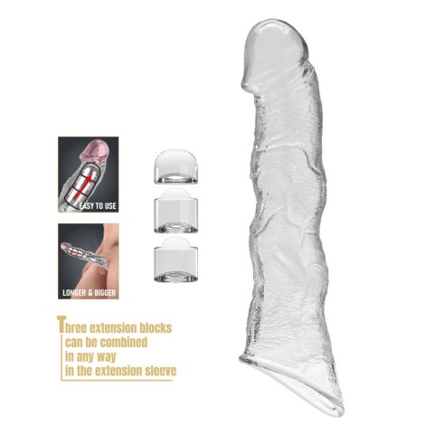 Pretty Love Extension Penis Sleeve with Modular Length Blocks Clear - 28 cm