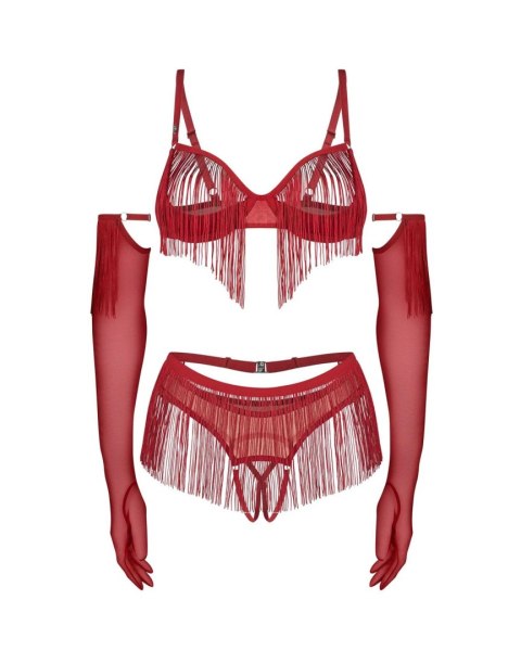 Obsessive Rossay Red komplet czteroczęściowy otwarty czerwony L/XL