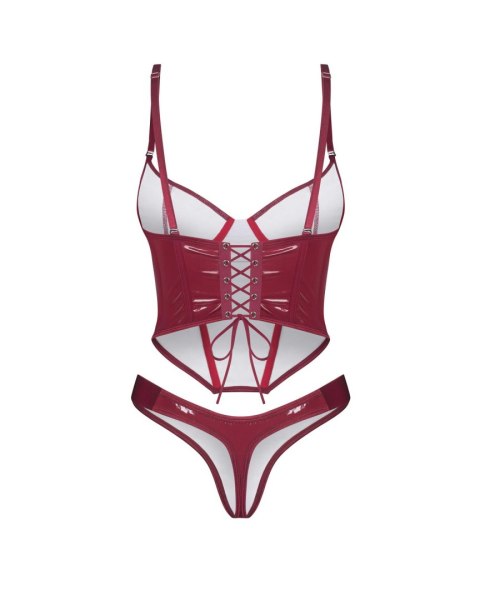 Błyszczący lakierowany gorset z stringami Obsessive Redya L/XL