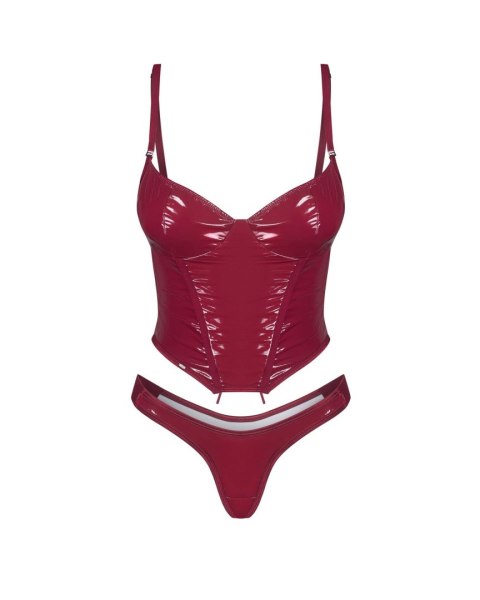 Błyszczący lakierowany gorset z stringami Obsessive Redya L/XL