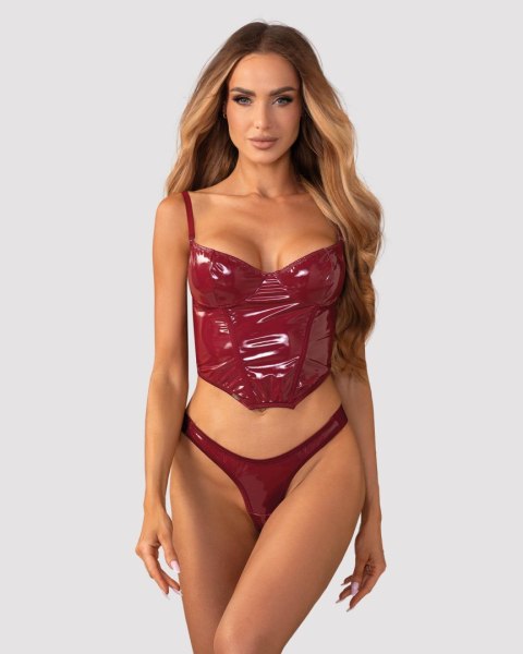 Błyszczący lakierowany gorset z stringami Obsessive Redya L/XL
