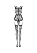 Bodystocking F239 Czarny Seksowny Z Otwartym Krokiem I Pończochami S/M/L