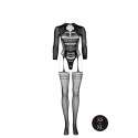Bodystocking with Long Sleeves and Short Turtleneck - OS - Black