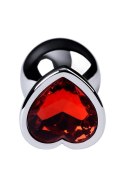 Silver anal plug with pink gem heart-shaped