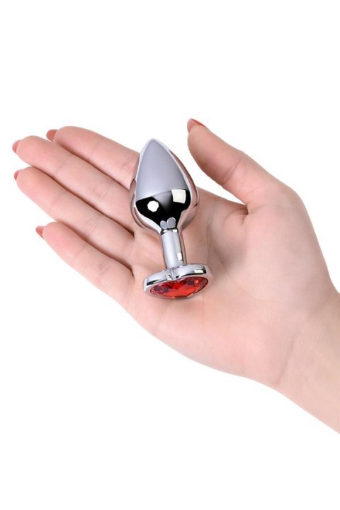 Silver anal plug with pink gem heart-shaped