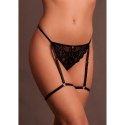 Marie - Lace Thong with Garter, Adjustable Sliders and Golden Details - One Size