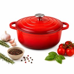 EMALIOWANY GARNEK ŻELIWNY 24cm 4,2L CZERWONY 7708