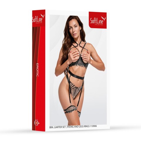 Bra ,garter set ,thong and leg ring 110906 black 3XL