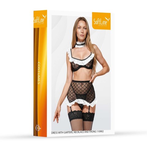 Dress with garter set,neck ring and thong 110902 black 3XL