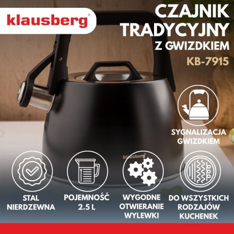 CZAJNIK STALOWY Z GWIZDKIEM 2,5L KLAUSBERG KB-7915