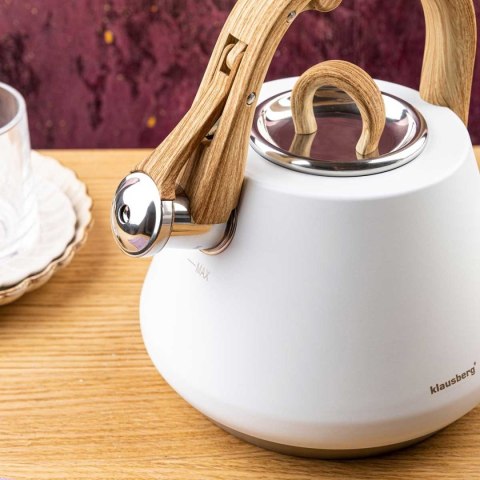CZAJNIK STALOWY Z GWIZDKIEM 2,5L KLAUSBERG KB-9061 BIAŁY