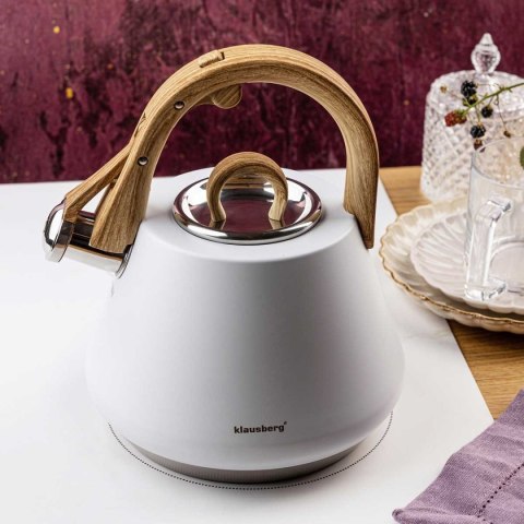 CZAJNIK STALOWY Z GWIZDKIEM 2,5L KLAUSBERG KB-9061 BIAŁY