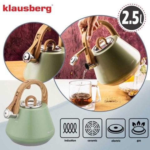 CZAJNIK STALOWY Z GWIZDKIEM 2,5L KLAUSBERG KB-9062 PISTACJOWY