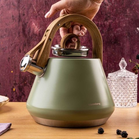 CZAJNIK STALOWY Z GWIZDKIEM 2,5L KLAUSBERG KB-9062 PISTACJOWY