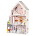 Domek Dla Lalek ECOTOYS Drewniany 3 Piętra XXL Pudrowa Rezydencja