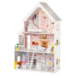 Domek Dla Lalek ECOTOYS Drewniany 3 Piętra XXL Pudrowa Rezydencja