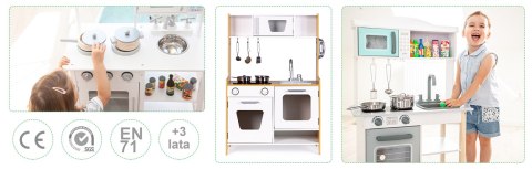 Drewniana Kuchnia Dla Dzieci Ecotoys Światło Dźwięk Akcesoria 5 Elementów