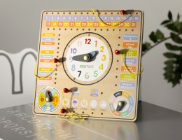 Drewniana Tablica Edukacyjna ECOTOYS Kalendarz Zegar Nauka Dzieci