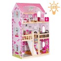 Drewniany domek dla lalek Ecotoys 3 poziomy LED 17 mebelków