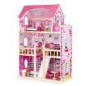 Drewniany domek dla lalek Ecotoys 3 poziomy LED 17 mebelków