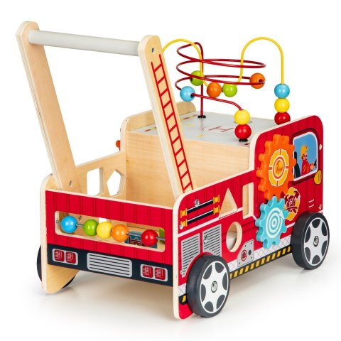 Drewniany pchacz ECOTOYS straż pożarna z klockami
