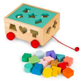 Drewniany Wózek Sorter Ecotoys Z 15 Klockami Edukacyjny Dla Dzieci