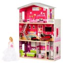 Duży Drewniany Domek Dla Lalek Ecotoys Malibu 3 Poziomy Winda 10 Mebli