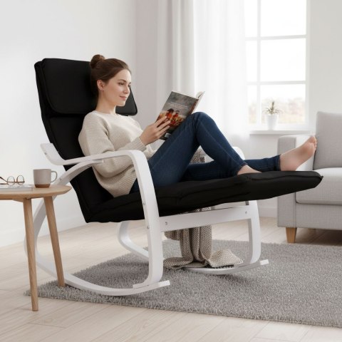 Fotel bujany ModernHome z regulowanym podnóżkiem biało czarny