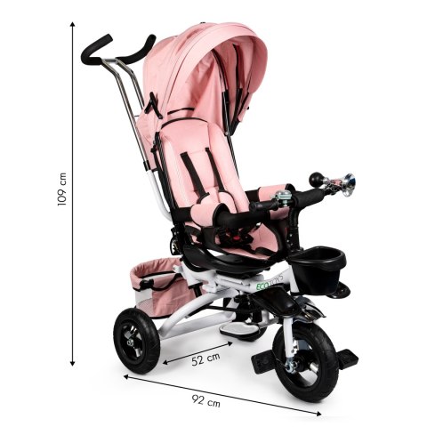 Rowerek Trójkołowy Ecotoys Różowy Obrotowy 360° Daszek Hamulec