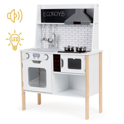 Drewniana Kuchnia Ecotoys Dla Dzieci Z Dźwiękiem I Światełkami LED