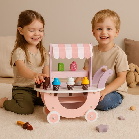 Drewniany wózek lodziarnia Ecotoys 12 elementów