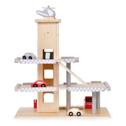 Duży Drewniany Garaż Ecotoys 3 Poziomy Z Windą Autka Helikopter