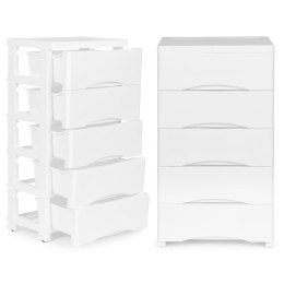 Regał ModernHome Biały z 5 Szufladami Plastikowy Na Kółkach