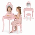 Toaletka dziecięca Ecotoys drewniana różowa z lustrem i taboretem