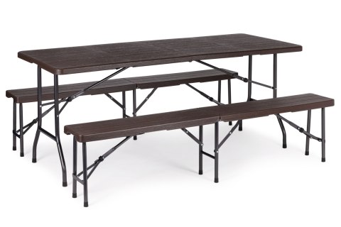Zestaw cateringowy MultiGarden stół 180 cm + 2 ławki brąz