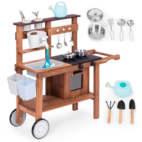 Kuchnia Błotna Ecotoys Drewniana Dla Dzieci Outdoor Z Akcesoriami