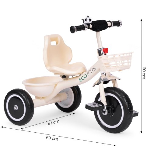 Rowerek trójkołowy Ecotoys beżowy stalowy z koszykiem