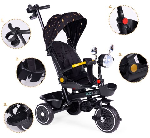 Rowerek trójkołowy Ecotoys czarny z obrotowym siedziskiem