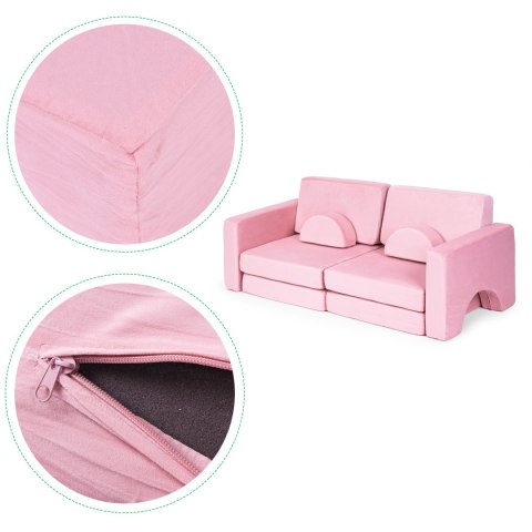 Sofa Modułowa Ecotoys Dla Dzieci 2-osobowa Różowa 10 Poduch