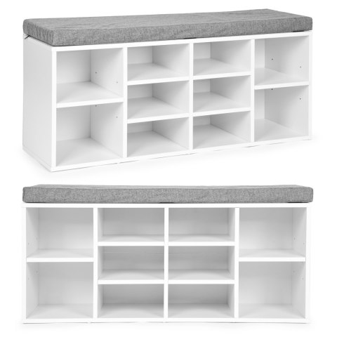 Szafka na buty ModernHome biała z szarą poduszką 10 półek
