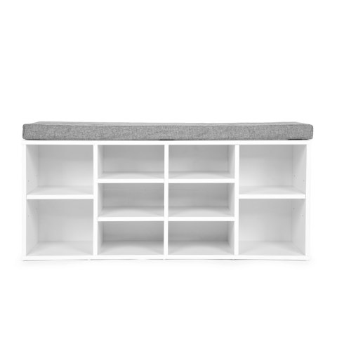 Szafka na buty ModernHome biała z szarą poduszką 10 półek