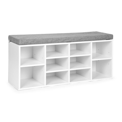 Szafka na buty ModernHome biała z szarą poduszką 10 półek